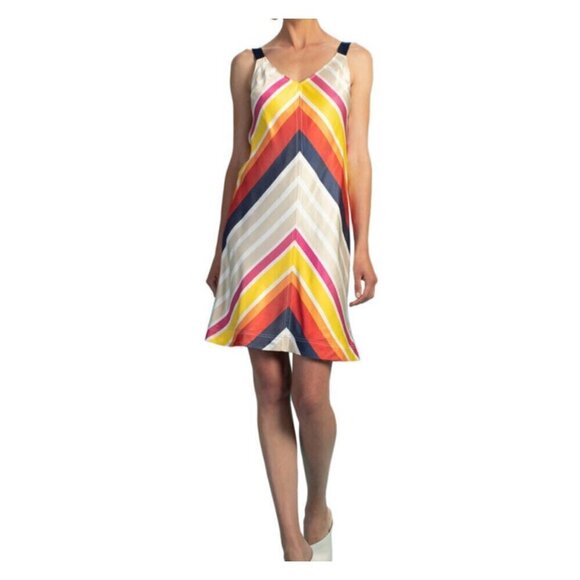 Trina Turk Cayson Dress Small Striped Chevron Resort Cruise Casual Colorful - Picture 1 of 10